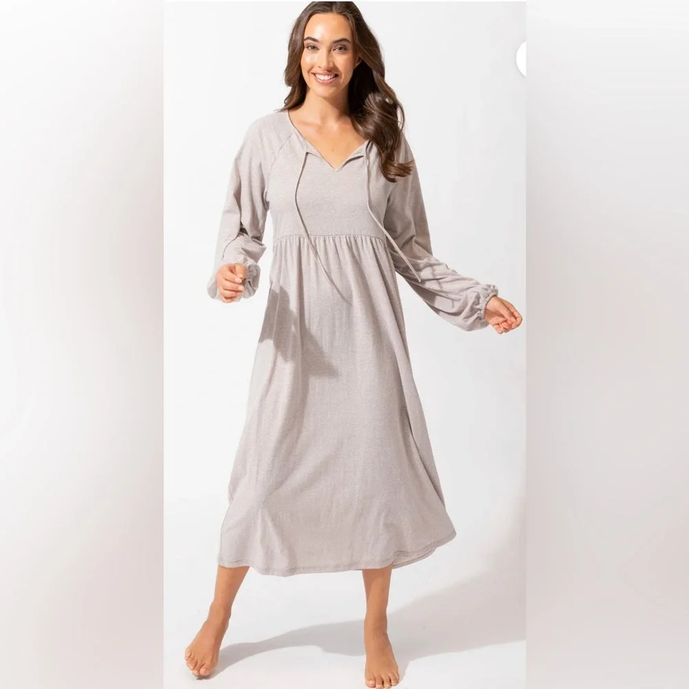 Threads 4 Thought Tan Brigitte Tie Neck Dress Size Medium NWT - Picture 1 of 13
